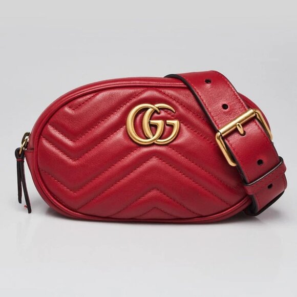 Gucci Red Quilted Leather GG Marmont Waist Belt Bag Size 75/30 - Picture 1 of 11